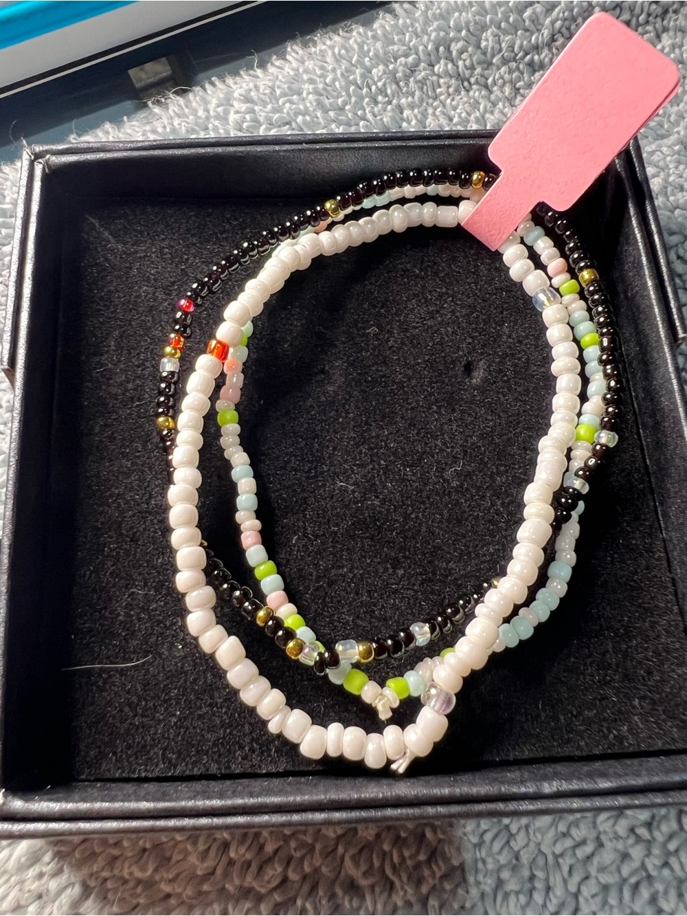 Handcrafted Multicolor Glass Bead Stretch Bracelet Set of 3- Ankle or Wrist